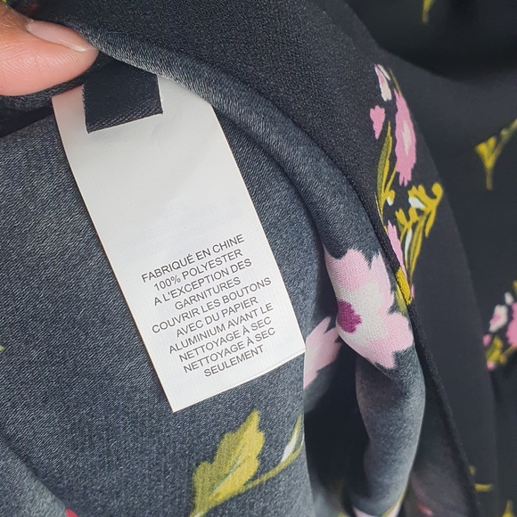 Kate Spade In Bloom Smocked Waist Black Floral Knee Length Dress Womens Size XXS - Picture 5 of 12